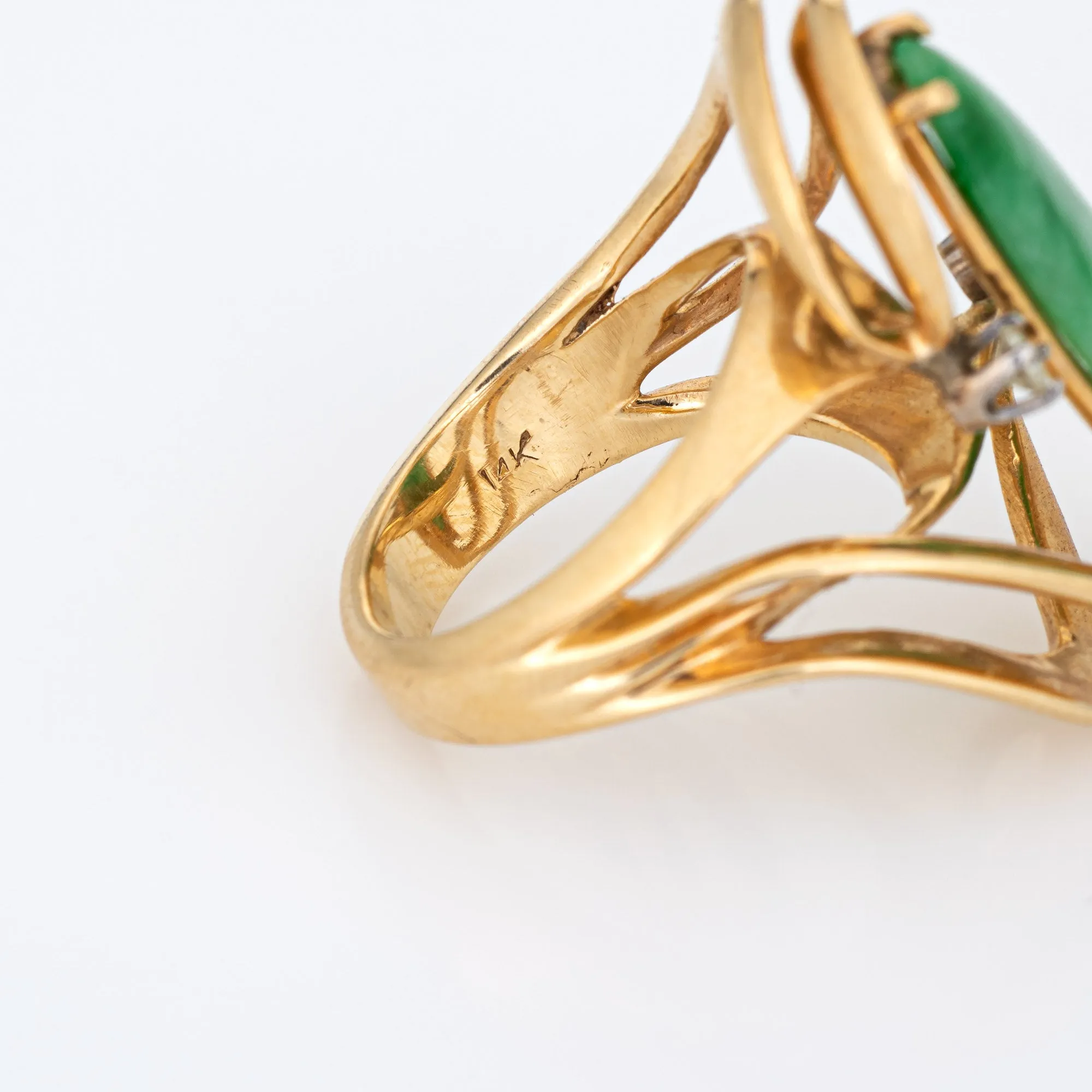 Jade Diamond Ring Vintage 14k Yellow Gold Mid Century 60s Cocktail Jewelry 5.75