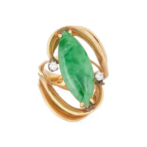 Jade Diamond Ring Vintage 14k Yellow Gold Mid Century 60s Cocktail Jewelry 5.75