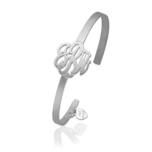 Jane Basch Script Monogram Cuff - Brushed Sterling Silver