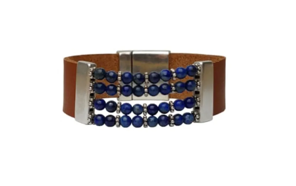 JBJ Women’s Juno Lapis Lazuli Brown Leather Bracelet
