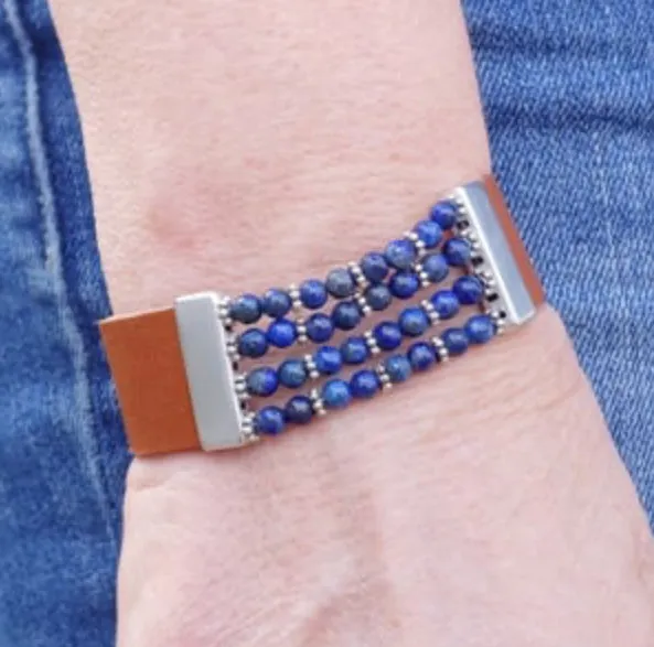 JBJ Women’s Juno Lapis Lazuli Brown Leather Bracelet