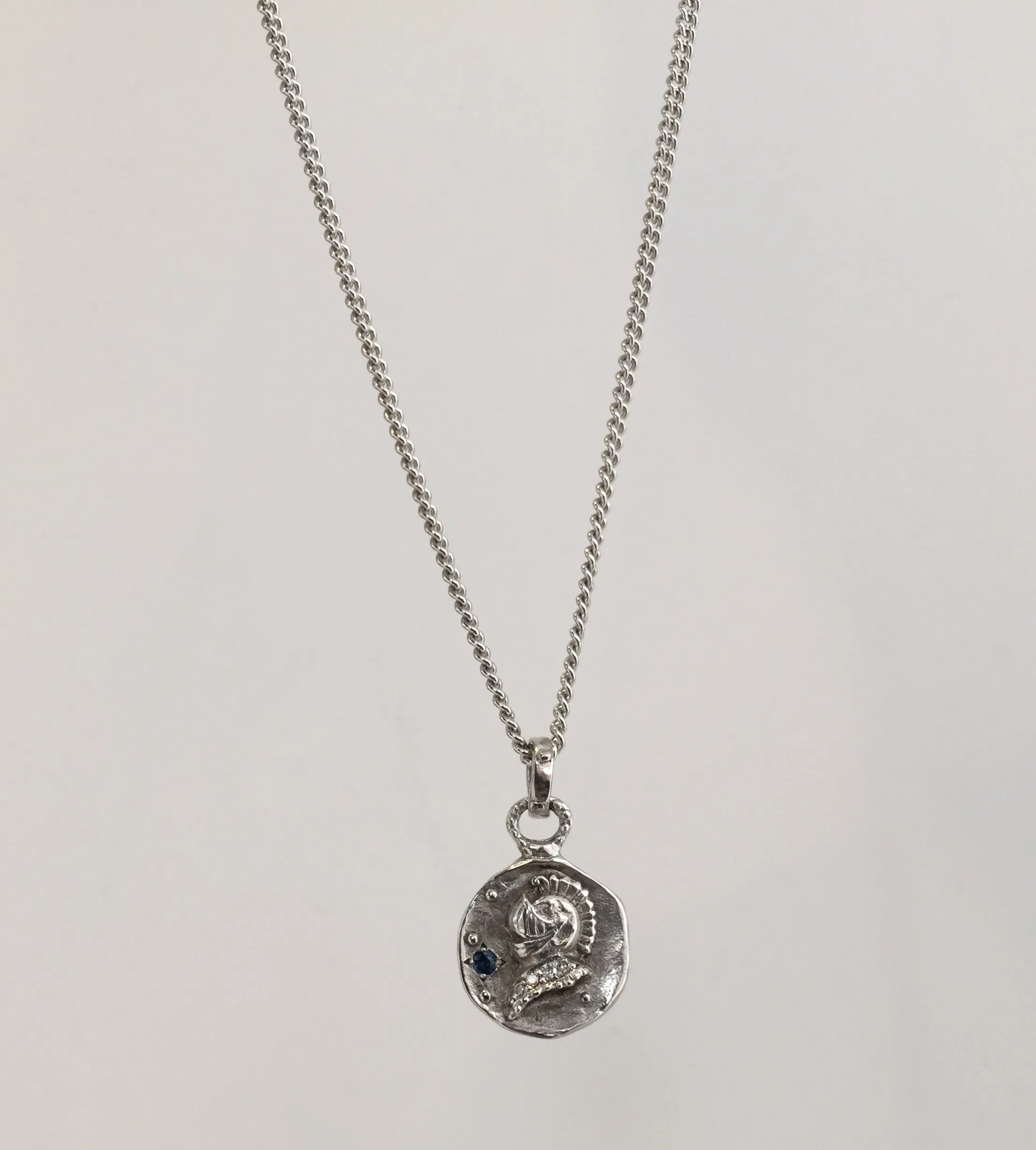 Knight Medallion Blue Sapphire & Diamonds