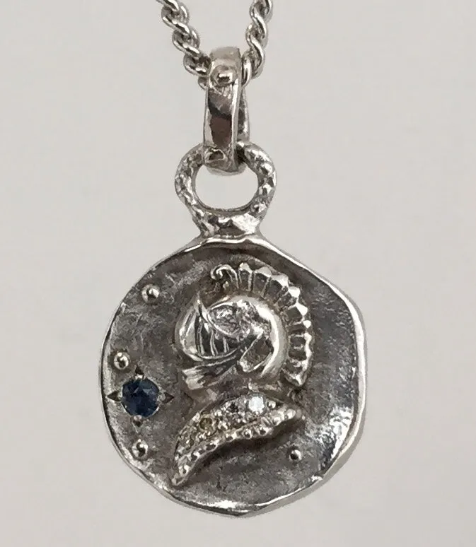 Knight Medallion Blue Sapphire & Diamonds