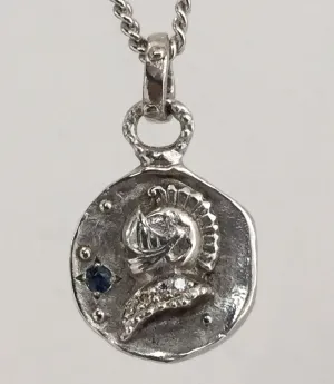 Knight Medallion Blue Sapphire & Diamonds