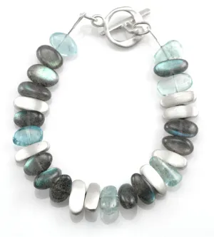 Labradorite, Aquamarine, and Silver Bracelet
