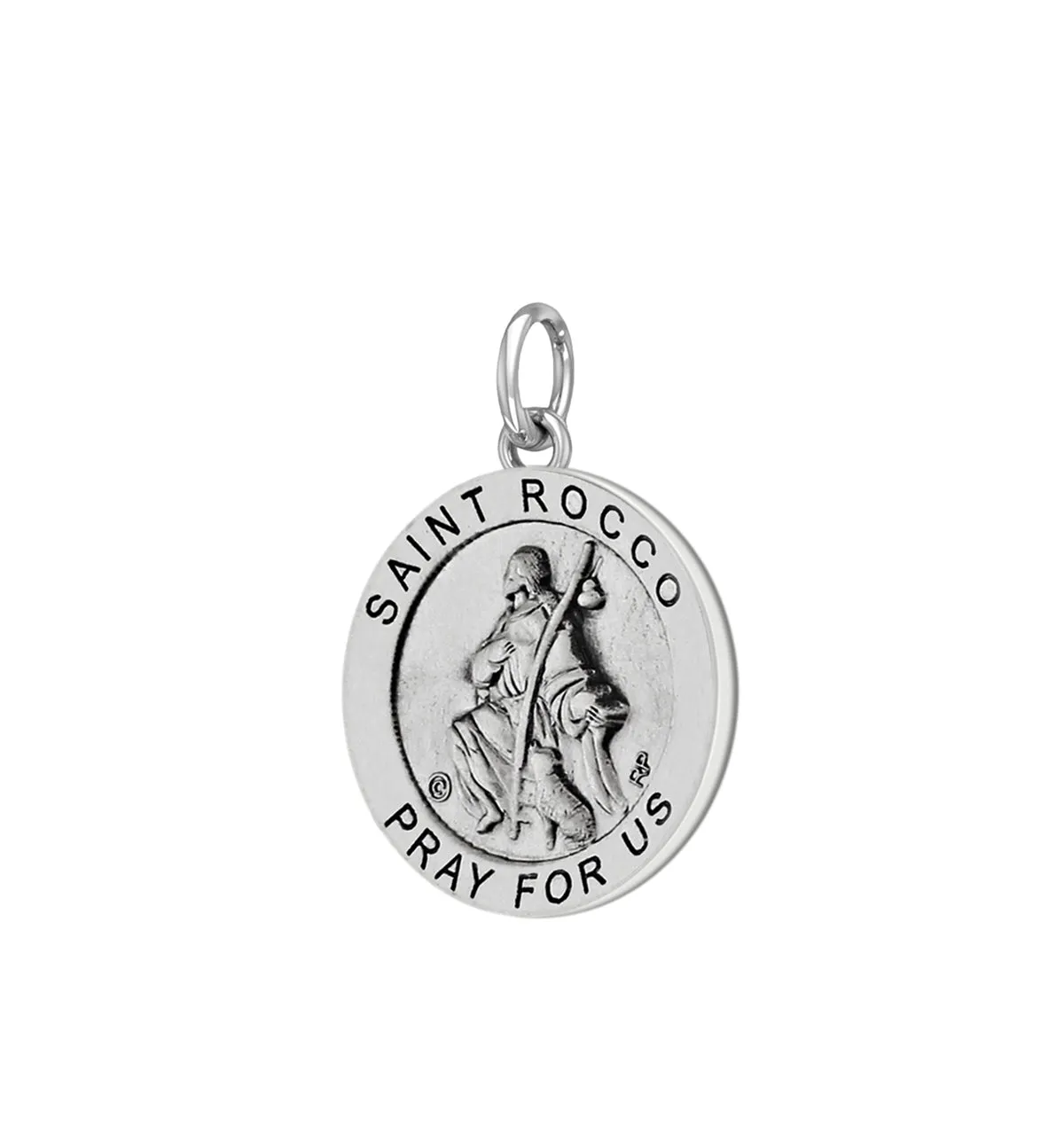 Ladies 925 Sterling Silver 18.5mm Antiqued Saint Rocco Medal Pendant Necklace
