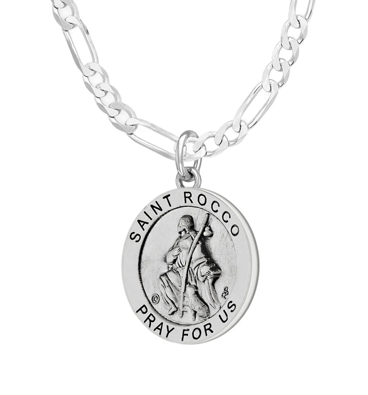 Ladies 925 Sterling Silver 18.5mm Antiqued Saint Rocco Medal Pendant Necklace