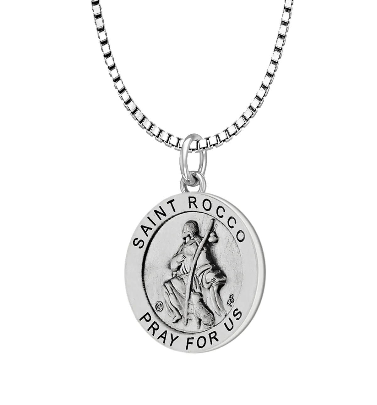 Ladies 925 Sterling Silver 18.5mm Antiqued Saint Rocco Medal Pendant Necklace