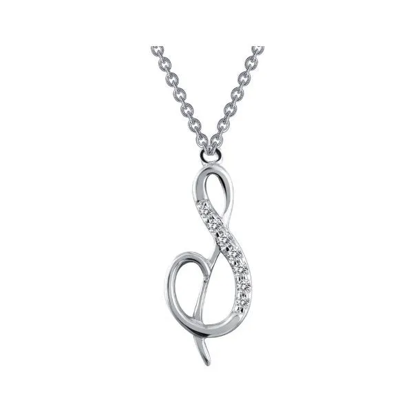 Lafonn Sterling Silver Platinum Plated Simulated Diamond Initial S Necklace