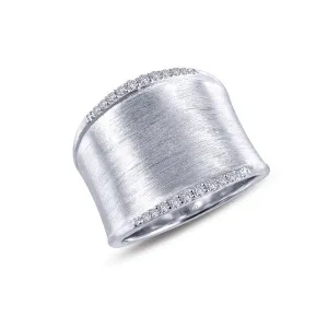 Lafonn Sterling Silver Platinum Plated Simulated Diamonds Sleek Wide Band Cuff Ring