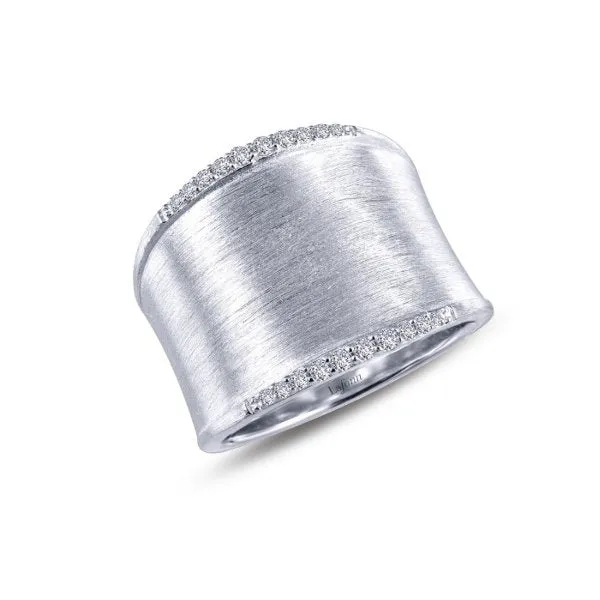 Lafonn Sterling Silver Platinum Plated Simulated Diamonds Sleek Wide Band Cuff Ring