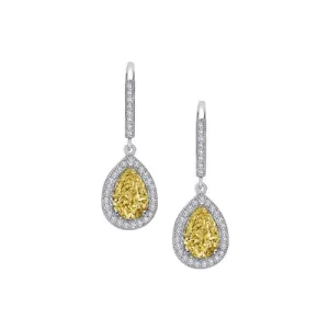 Lafonn Sterling Silver Platinum Plated Simulated Diamonds Teardrop Canary Dangle Earrings