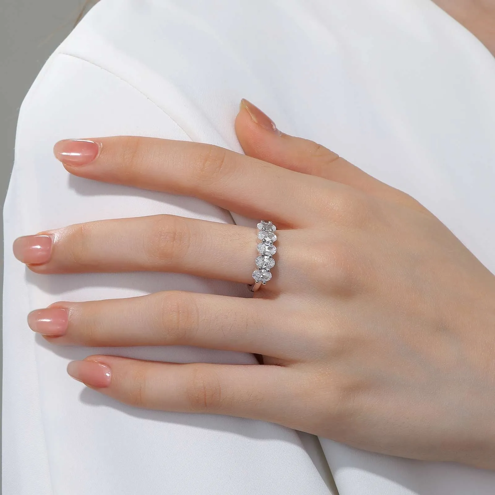 Lafonn Sterling Silver Platinum Plated Simulated Oval Diamonds Band