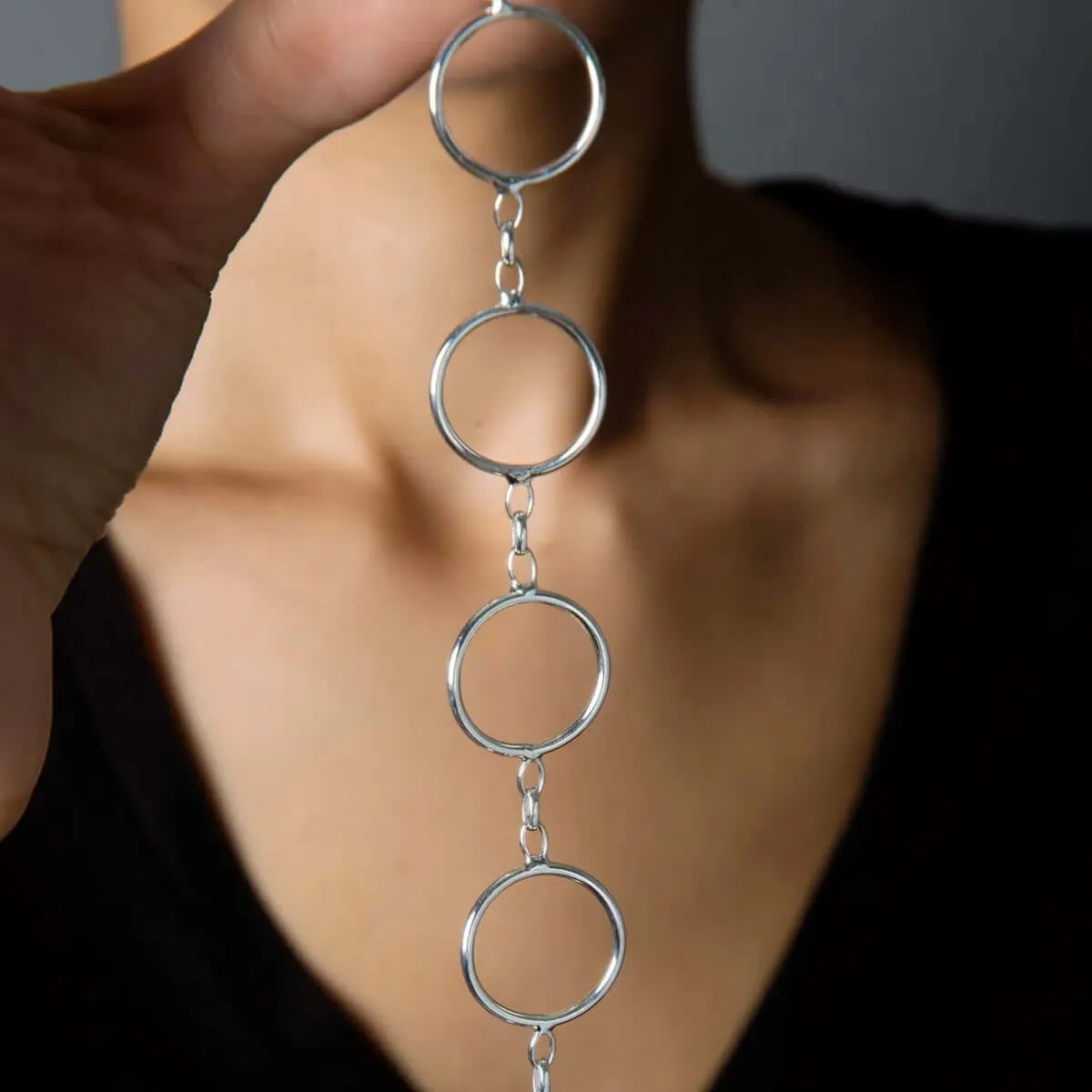 Large Open Circles Bracelet Sterling Silver Hoop-Links