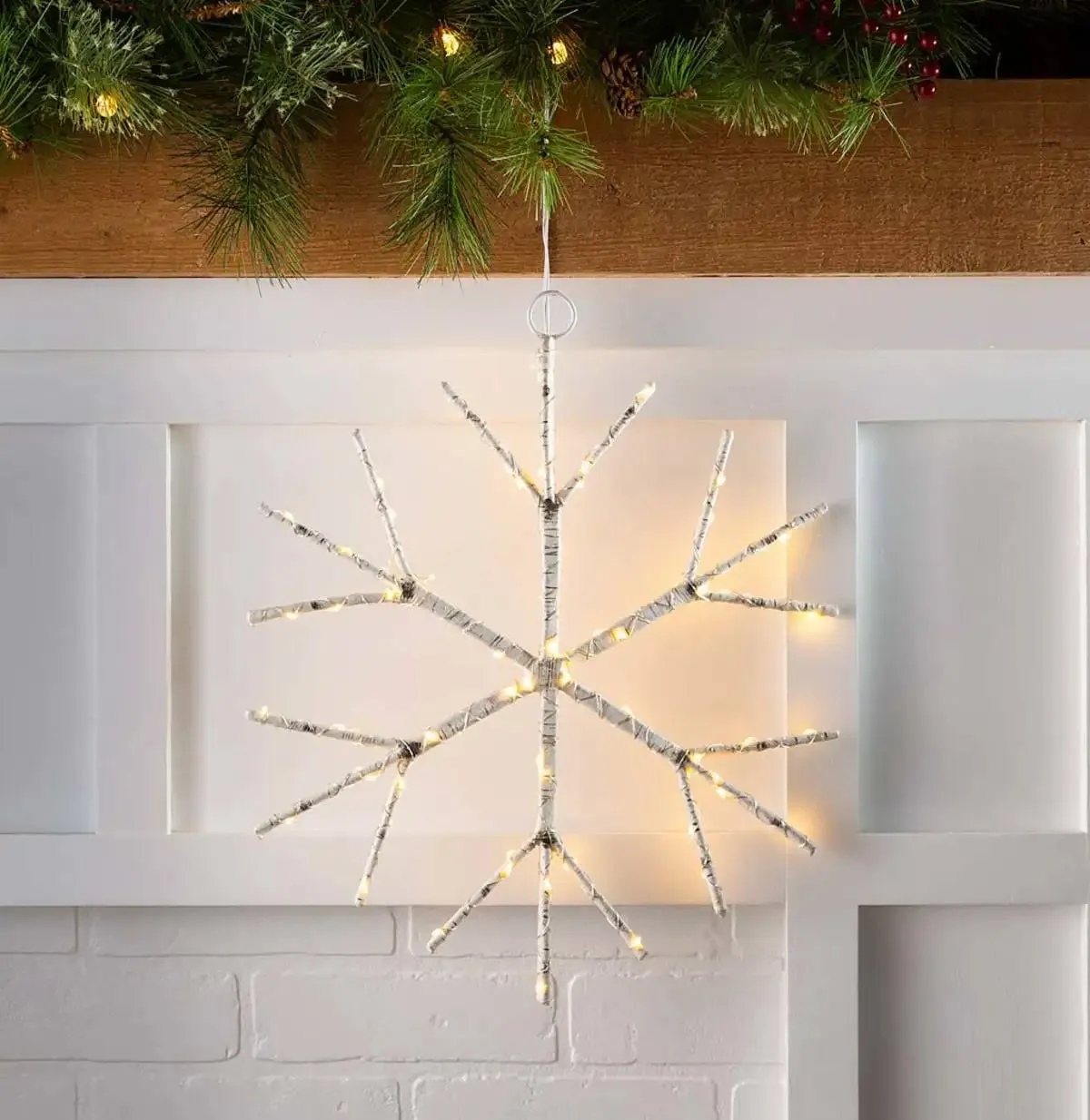 Lighted Birch Branch Snowflake Hanging Accent