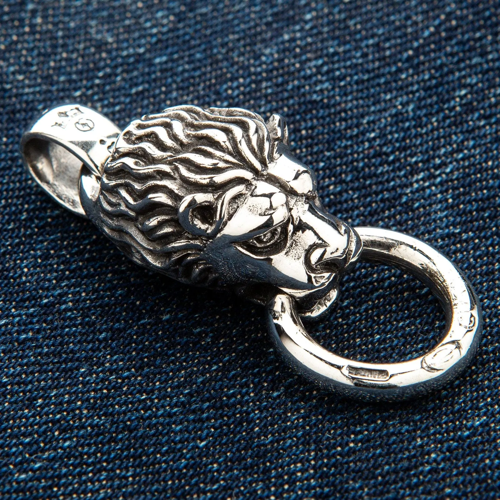Lion Head Sterling Silver Biker Pendant