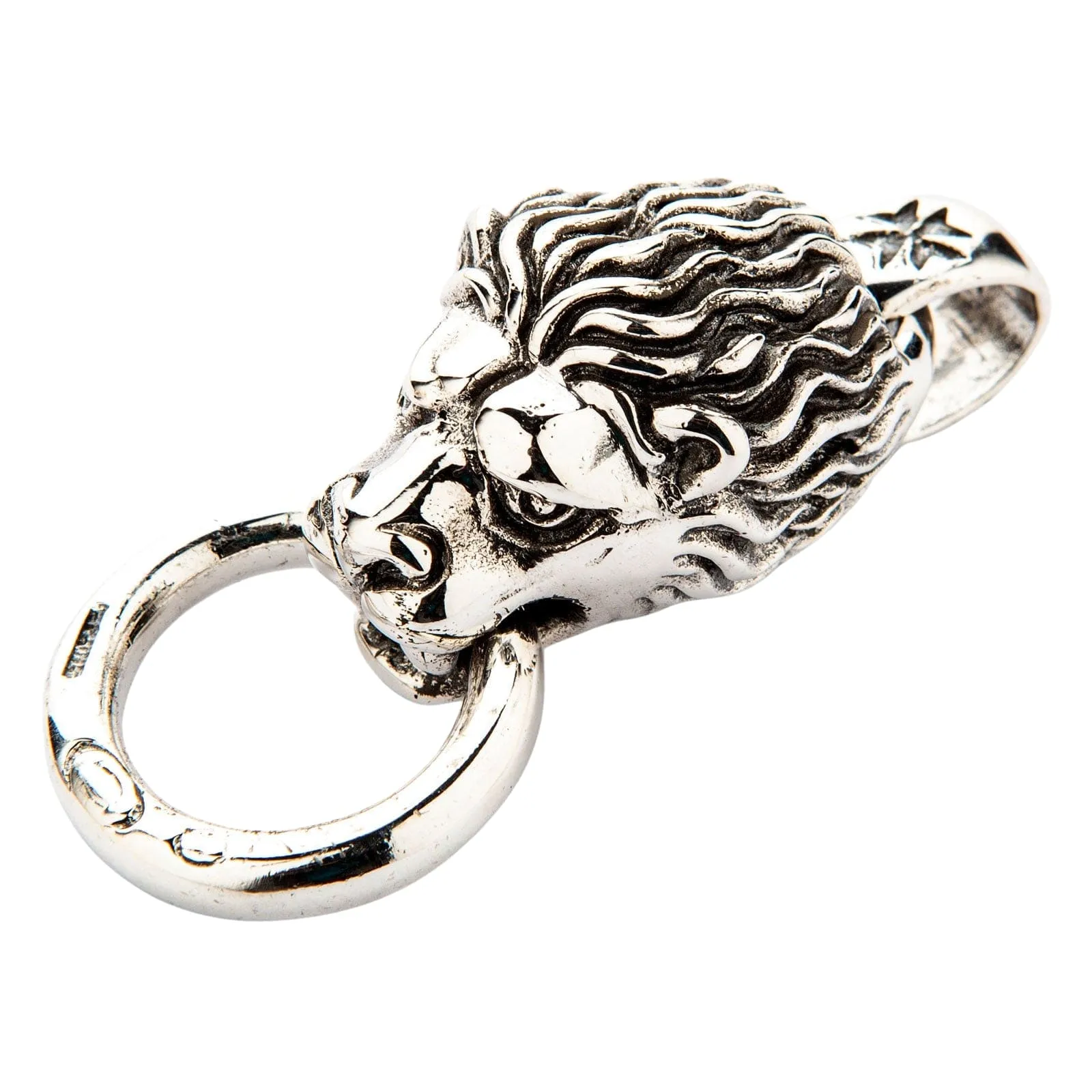 Lion Head Sterling Silver Biker Pendant