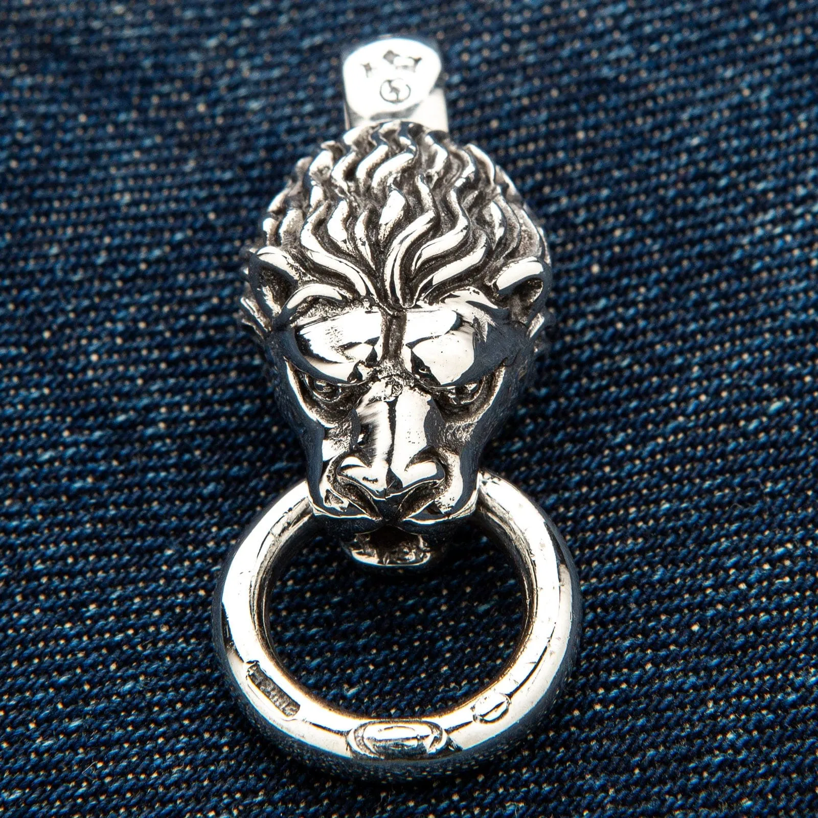 Lion Head Sterling Silver Biker Pendant