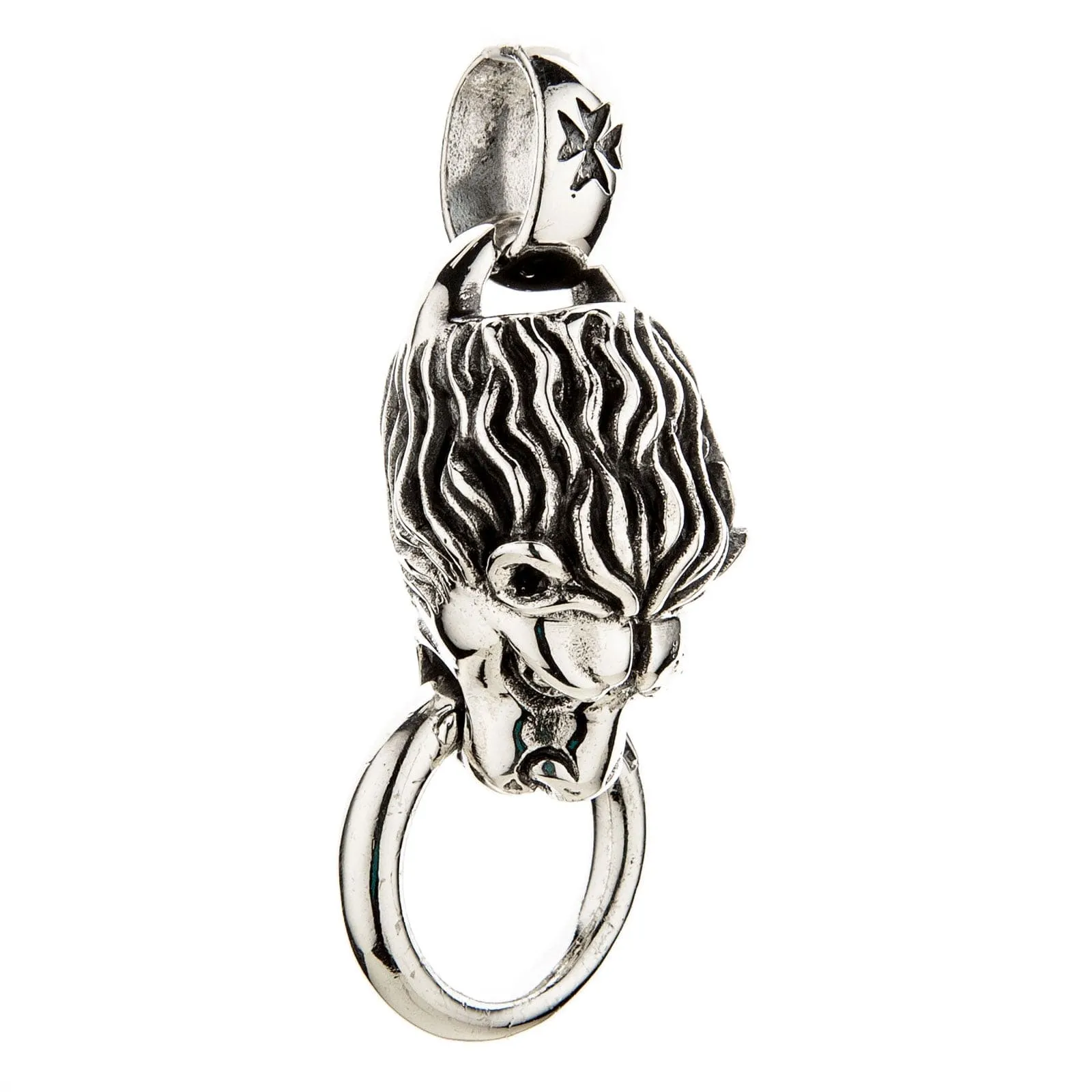 Lion Head Sterling Silver Biker Pendant