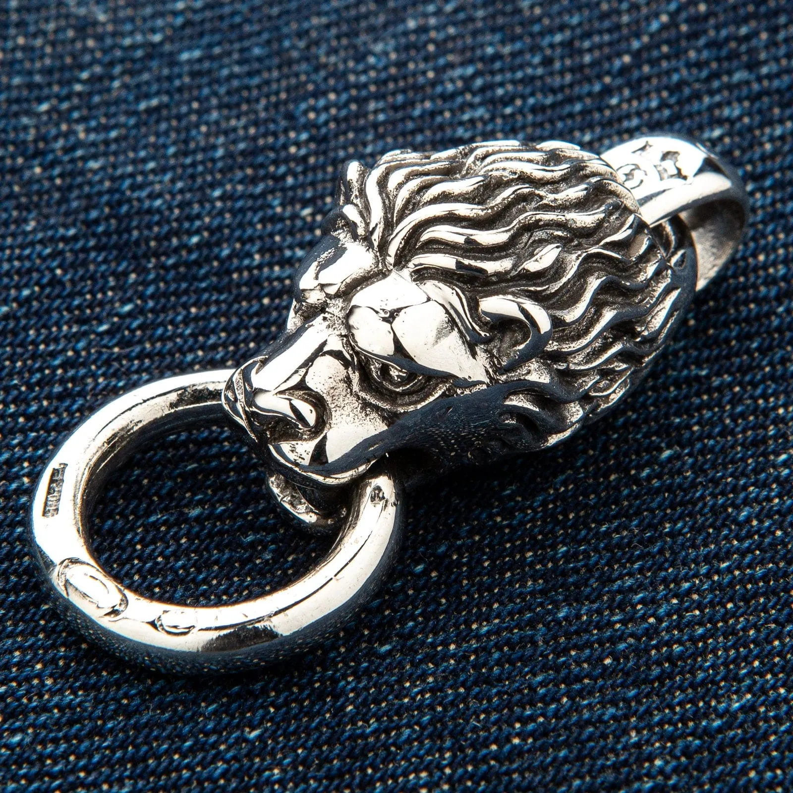 Lion Head Sterling Silver Biker Pendant