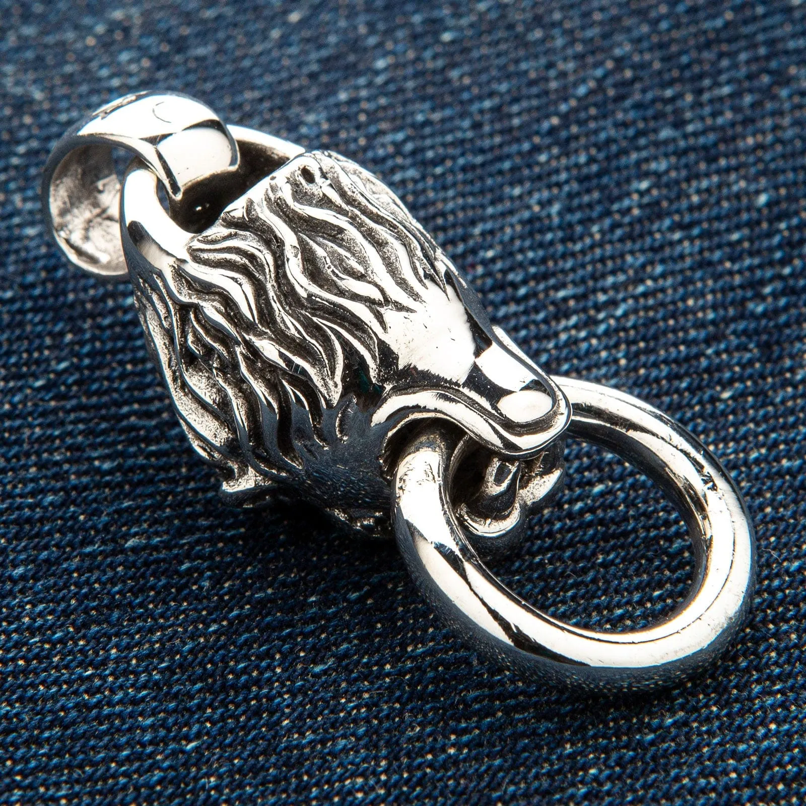 Lion Head Sterling Silver Biker Pendant