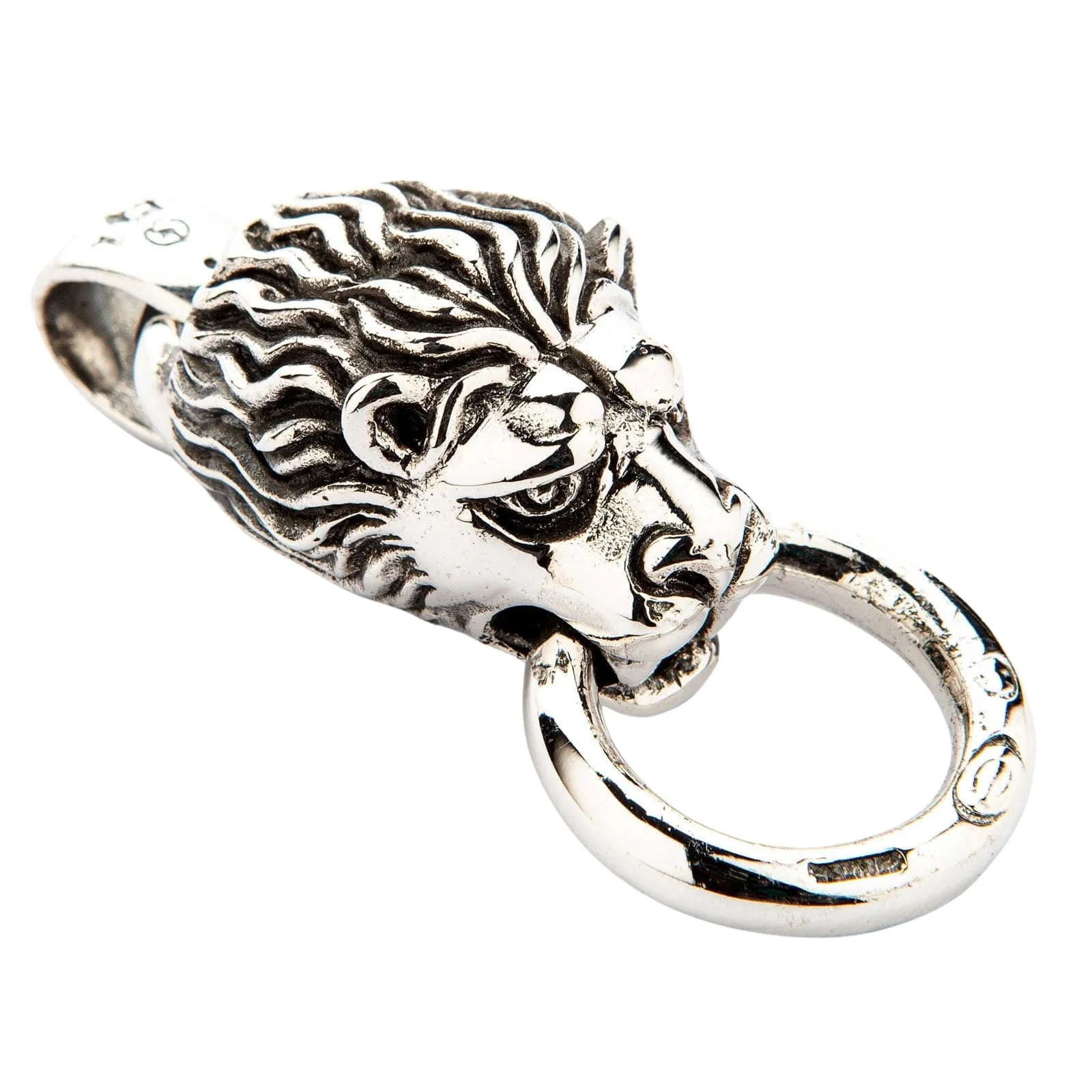 Lion Head Sterling Silver Biker Pendant