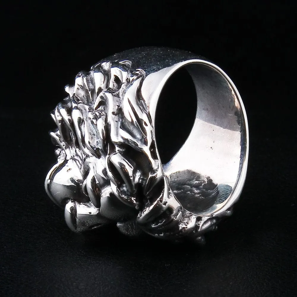 Lion Head Sterling Silver Mens Ring