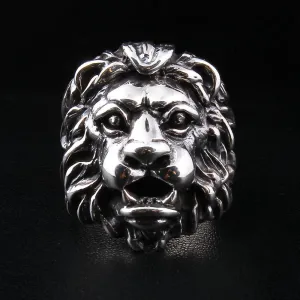 Lion Head Sterling Silver Mens Ring