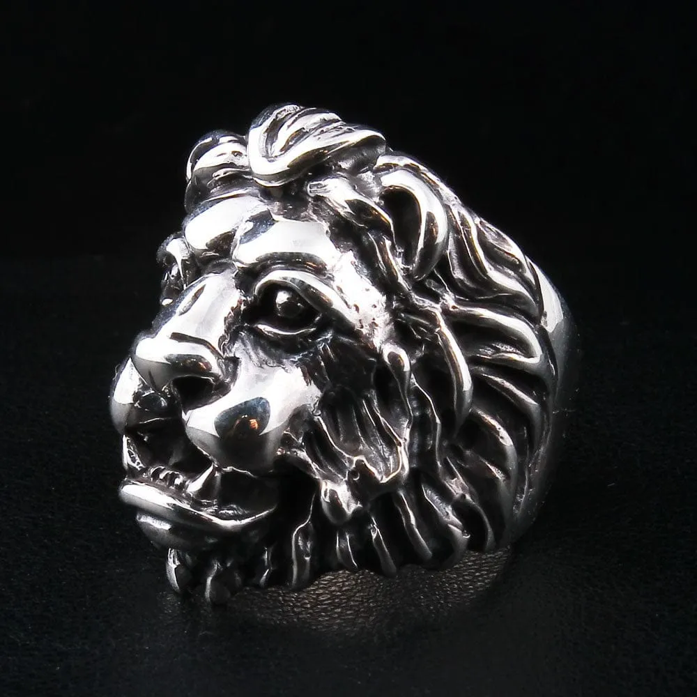 Lion Head Sterling Silver Mens Ring
