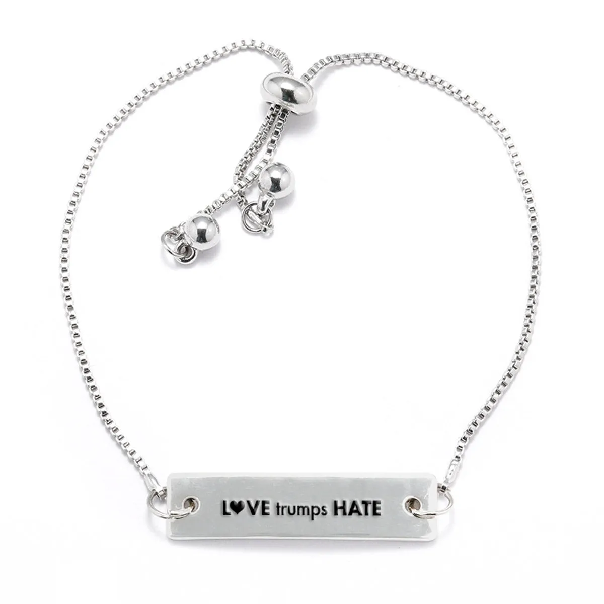 Love Trumps Hate Silver Bar Adjustable Bracelet