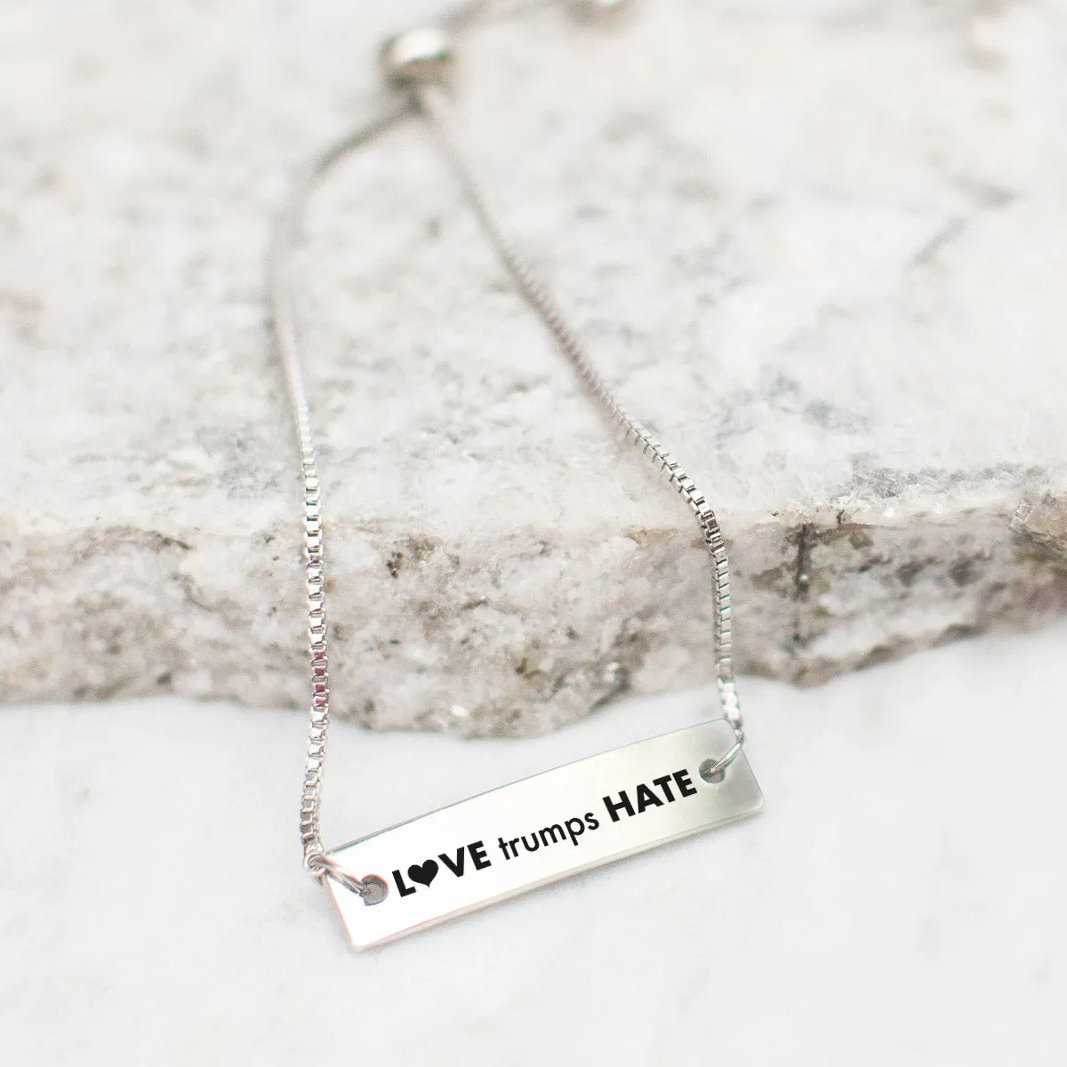 Love Trumps Hate Silver Bar Adjustable Bracelet