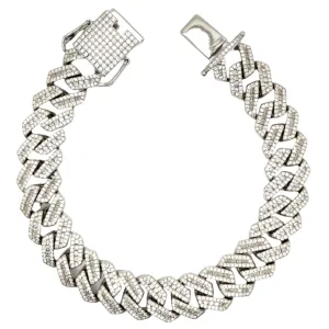 Luxury Sterling 14mm Cuban 8.5" Bracelet Fully Iced Out with Cubic Zirconia Stones - C302479