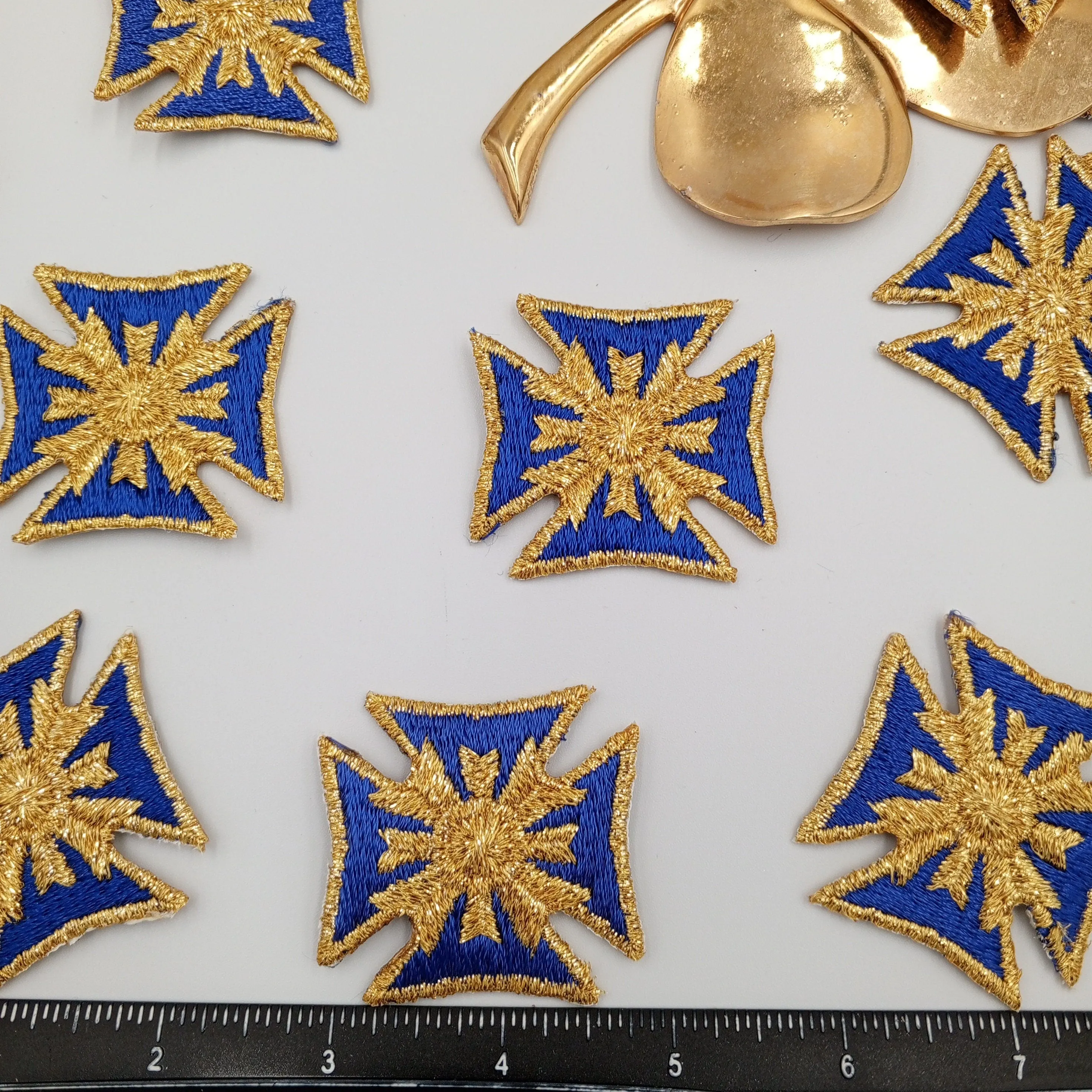 Majestic Royalty Star Patch Iron on Royal Blue Noble Star Metallic gold Applique VINTAGE Regal Stars Patches Motif Crest Star Embroidery#631