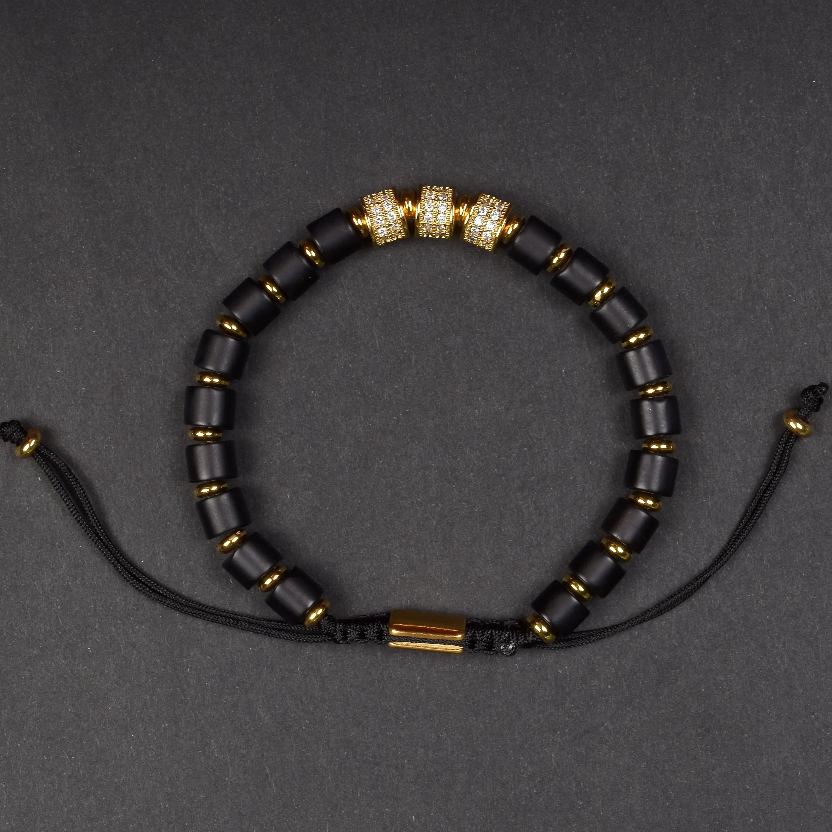 Matt Black Onyx Golden Bracelet Set