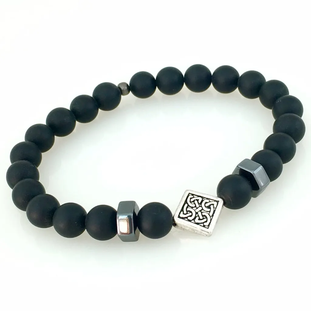 Matte Onyx & Hematite Celtic Knot Stretch Men's Bracelet