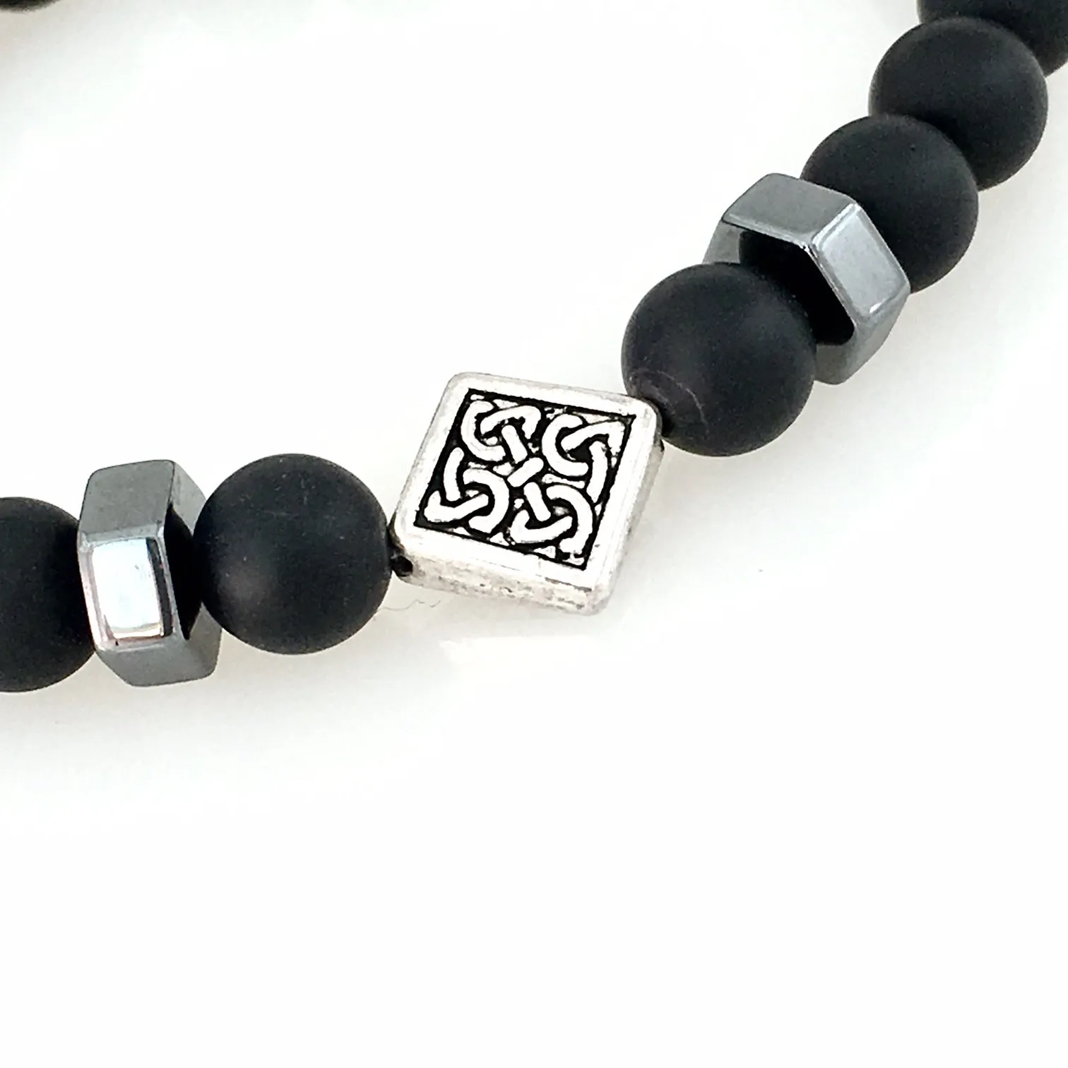 Matte Onyx & Hematite Celtic Knot Stretch Men's Bracelet