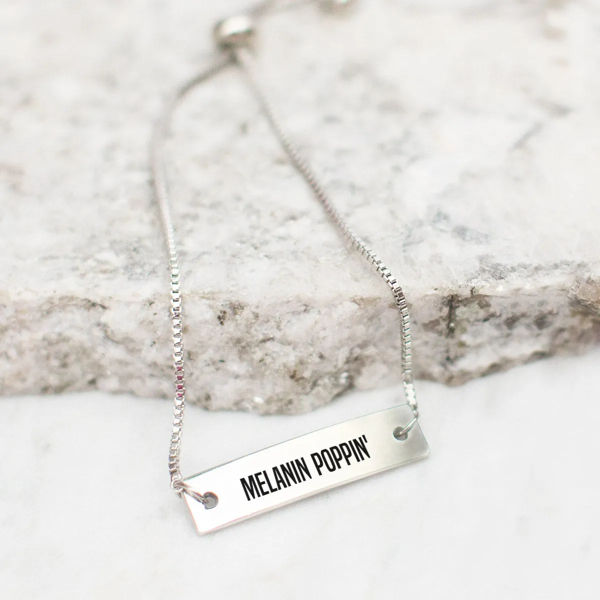 Melanin Poppin Silver Bar Adjustable Bracelet