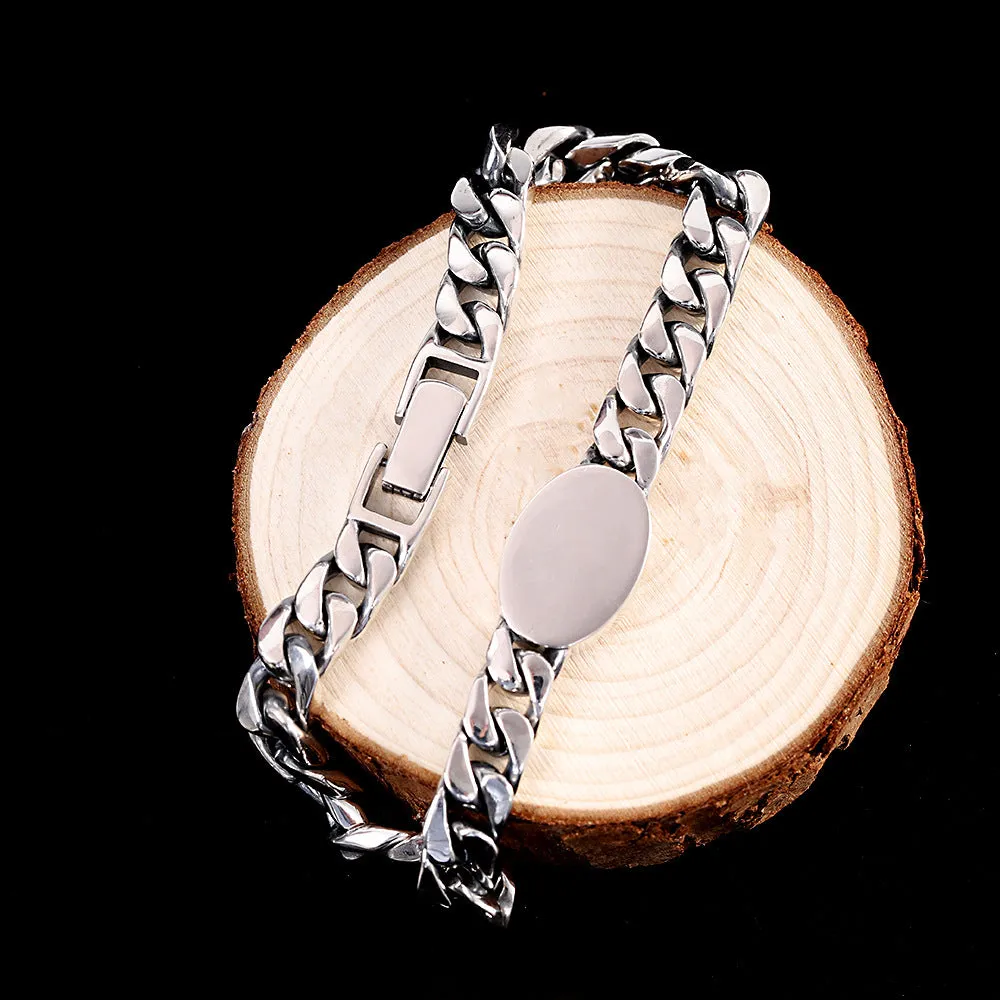 Men's Real Solid 925 Sterling Silver Black Agate Bracelet Cuban Link Chain Jewelry 7.9"