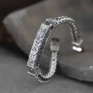 Men's Real Solid 925 Sterling Silver Bracelet Braided Om Mani Padme Hum Link Chain Jewelry 8.3"