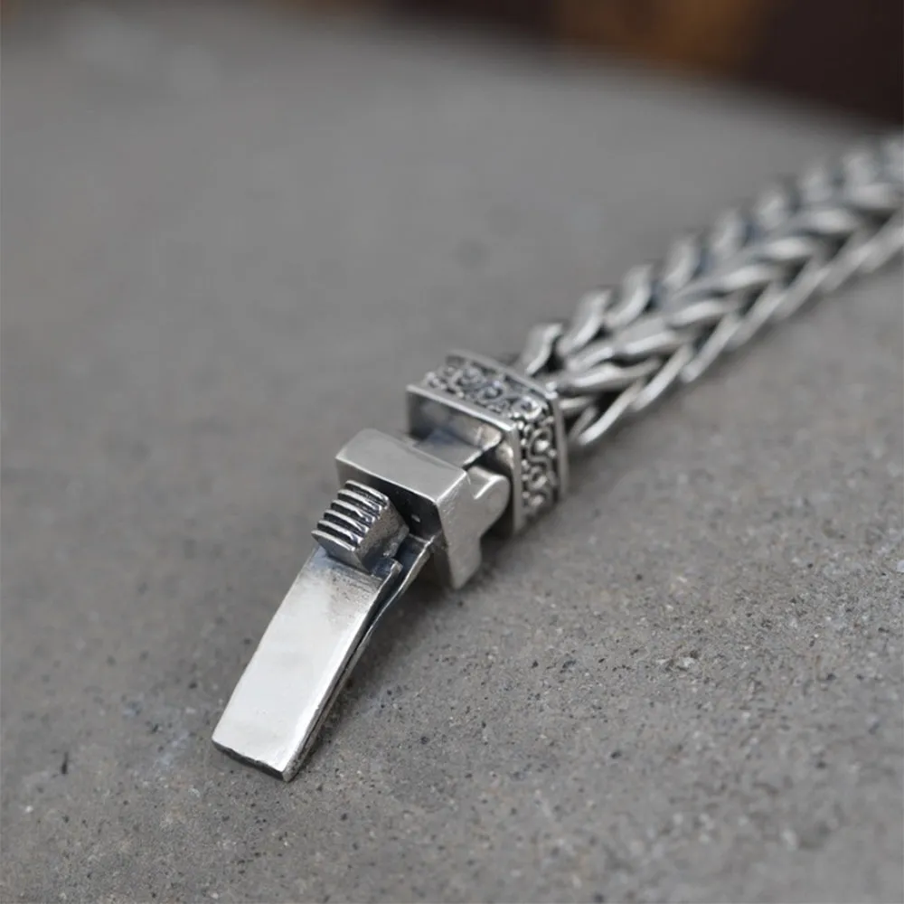 Men's Real Solid 925 Sterling Silver Bracelet Braided Om Mani Padme Hum Link Chain Jewelry 8.3"