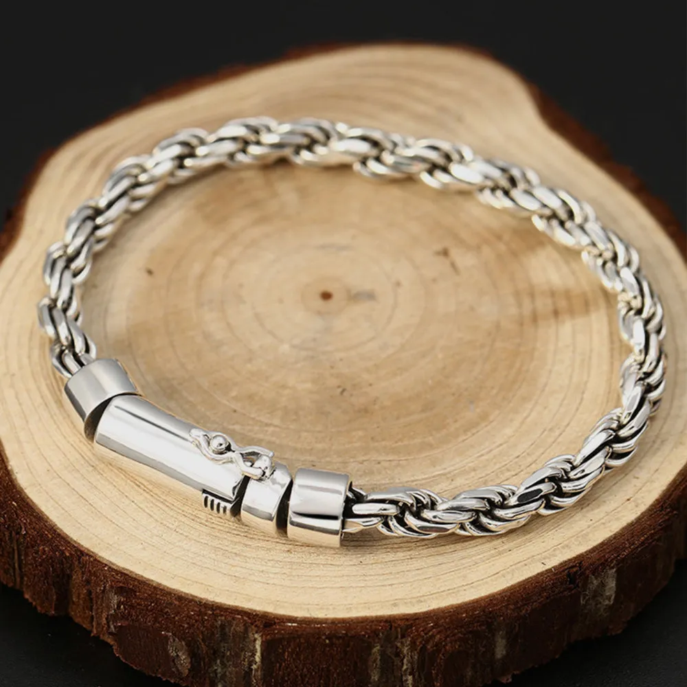 Men's Real Solid 925 Sterling Silver Bracelet Jewelry Twist Braided Chain 7.9"