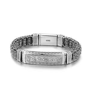 Men's Real Solid 925 Sterling Silver Bracelet Om Mani Padme Hum Braided Jewelry 7.9"