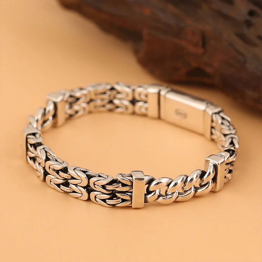 Men's Real Solid 925 Sterling Silver Bracelets Cuban Link Braided Stripe Jewelry 8.1"-9.3"