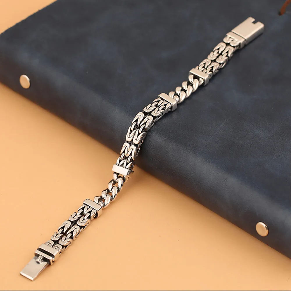 Men's Real Solid 925 Sterling Silver Bracelets Cuban Link Braided Stripe Jewelry 8.1"-9.3"