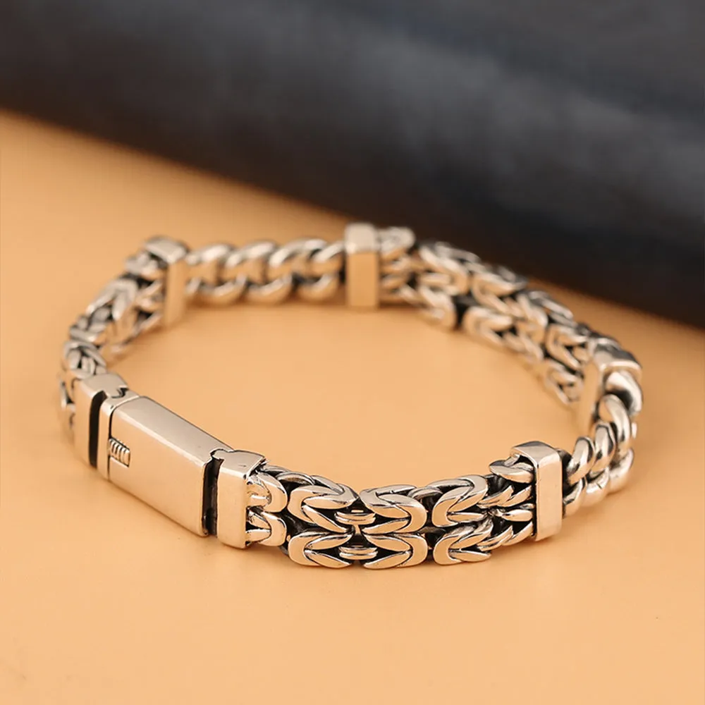 Men's Real Solid 925 Sterling Silver Bracelets Cuban Link Braided Stripe Jewelry 8.1"-9.3"