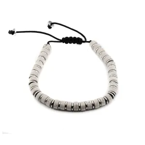 Men's White Howlite & Silver Hematite Beaded Adjustable Bracelet