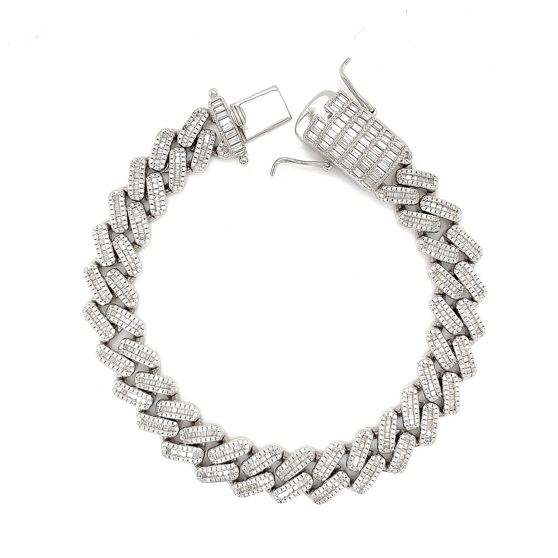 Miami Cuban 12mm Baguette Lab-Created Moissanite Sterling 8.5" Bracelet - M304419