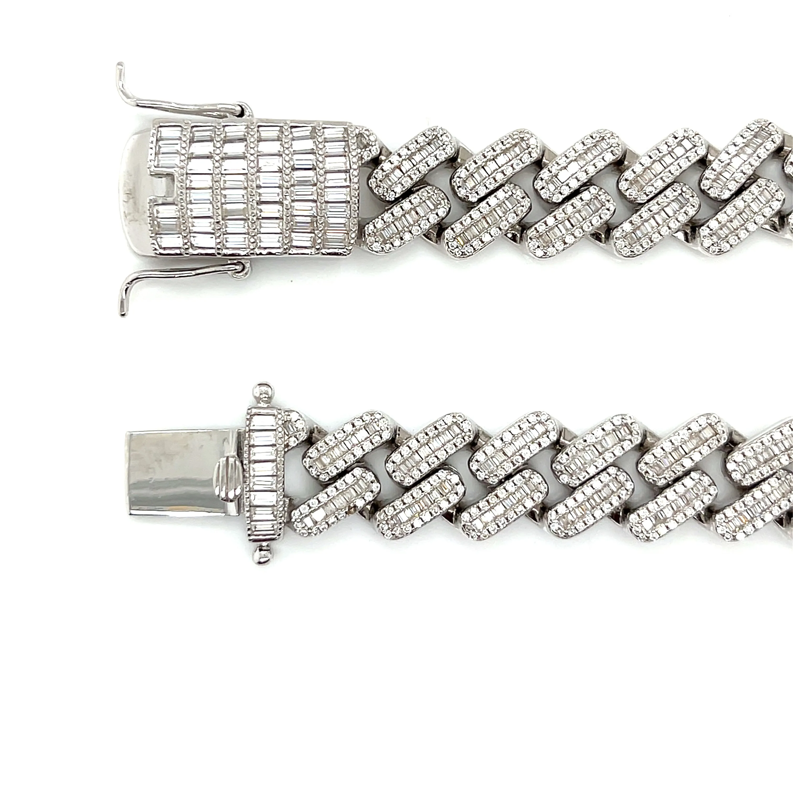 Miami Cuban 12mm Baguette Lab-Created Moissanite Sterling 8.5" Bracelet - M304419