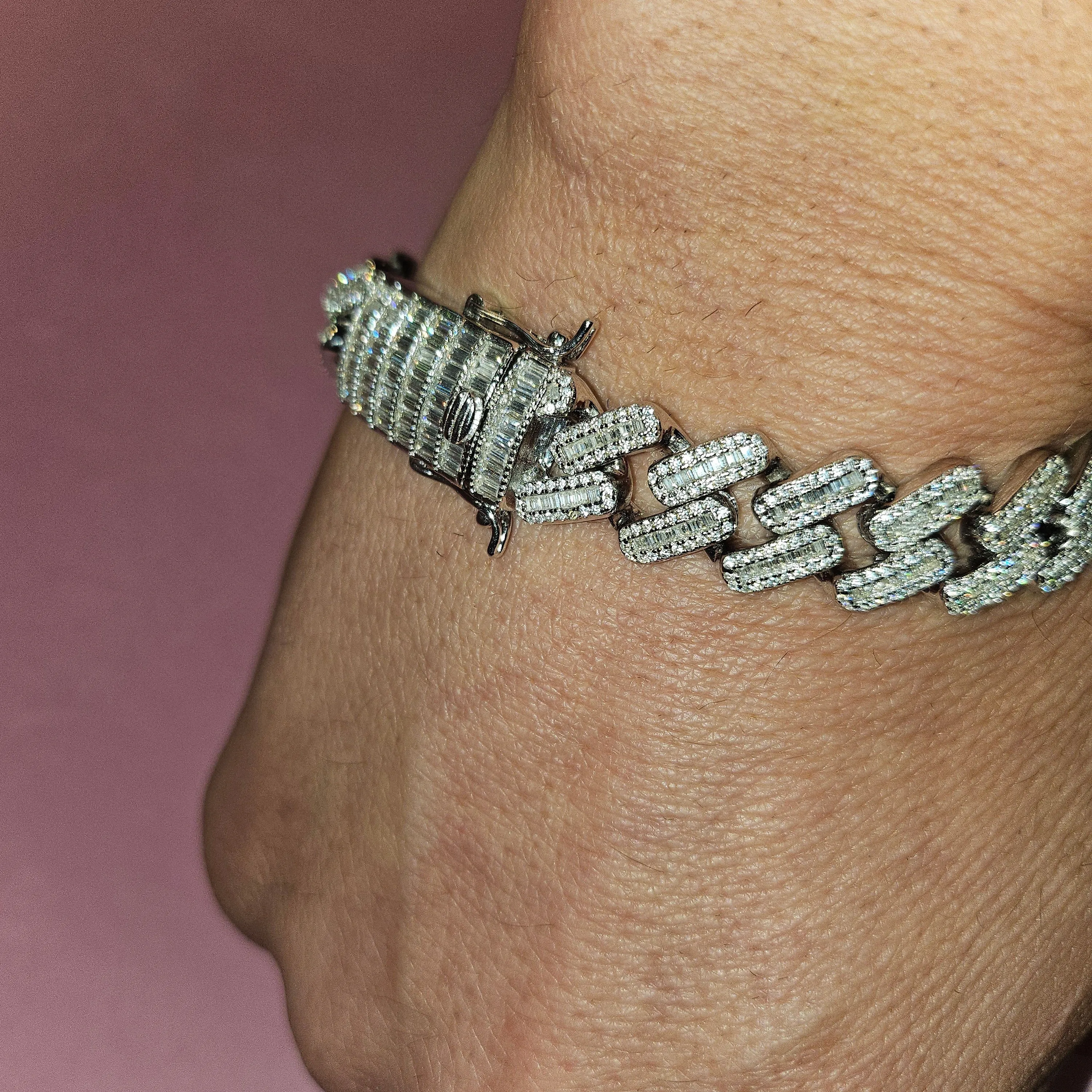 Miami Cuban 12mm Baguette Lab-Created Moissanite Sterling 8.5" Bracelet - M304419
