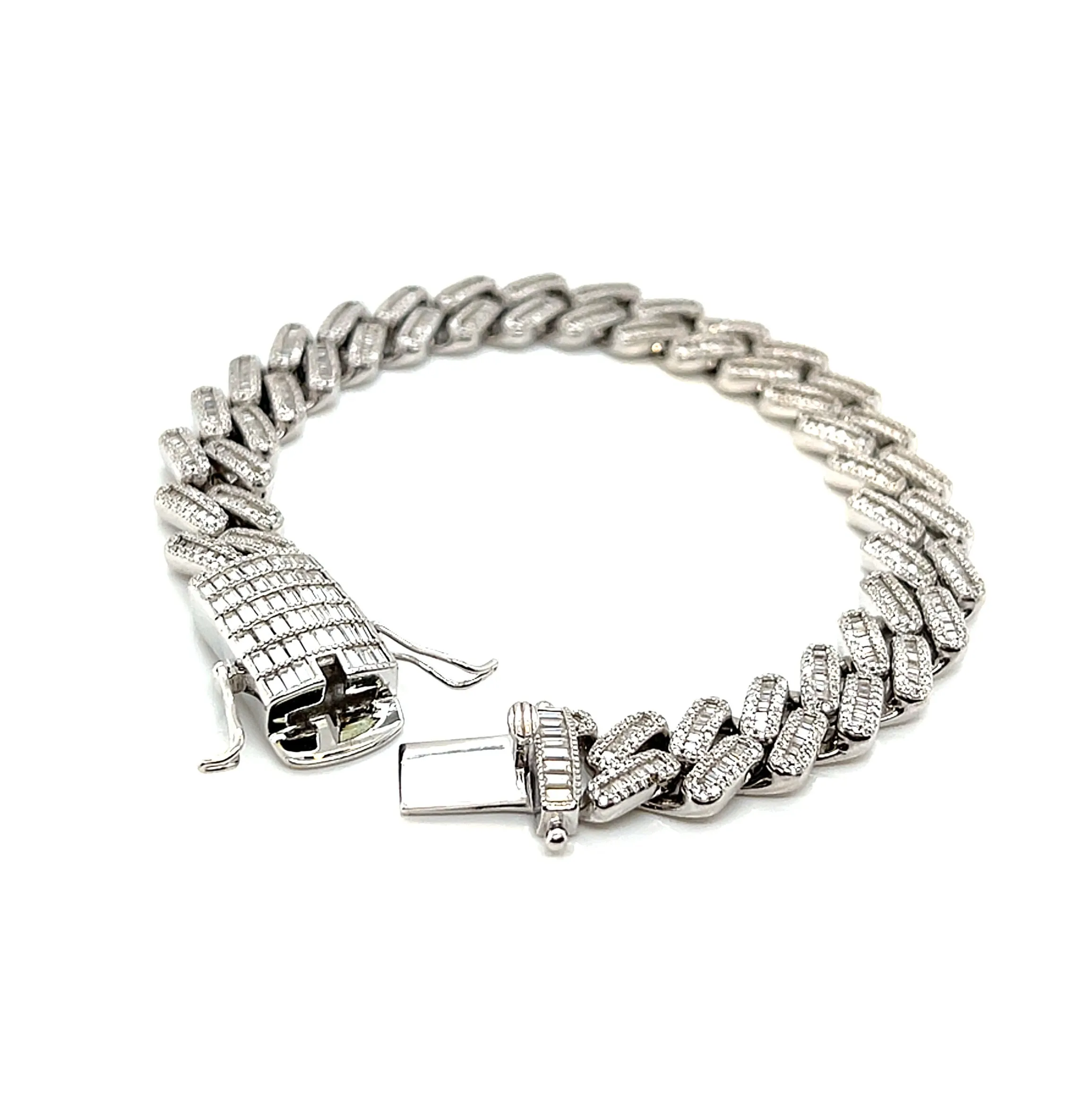Miami Cuban 12mm Baguette Lab-Created Moissanite Sterling 8.5" Bracelet - M304419